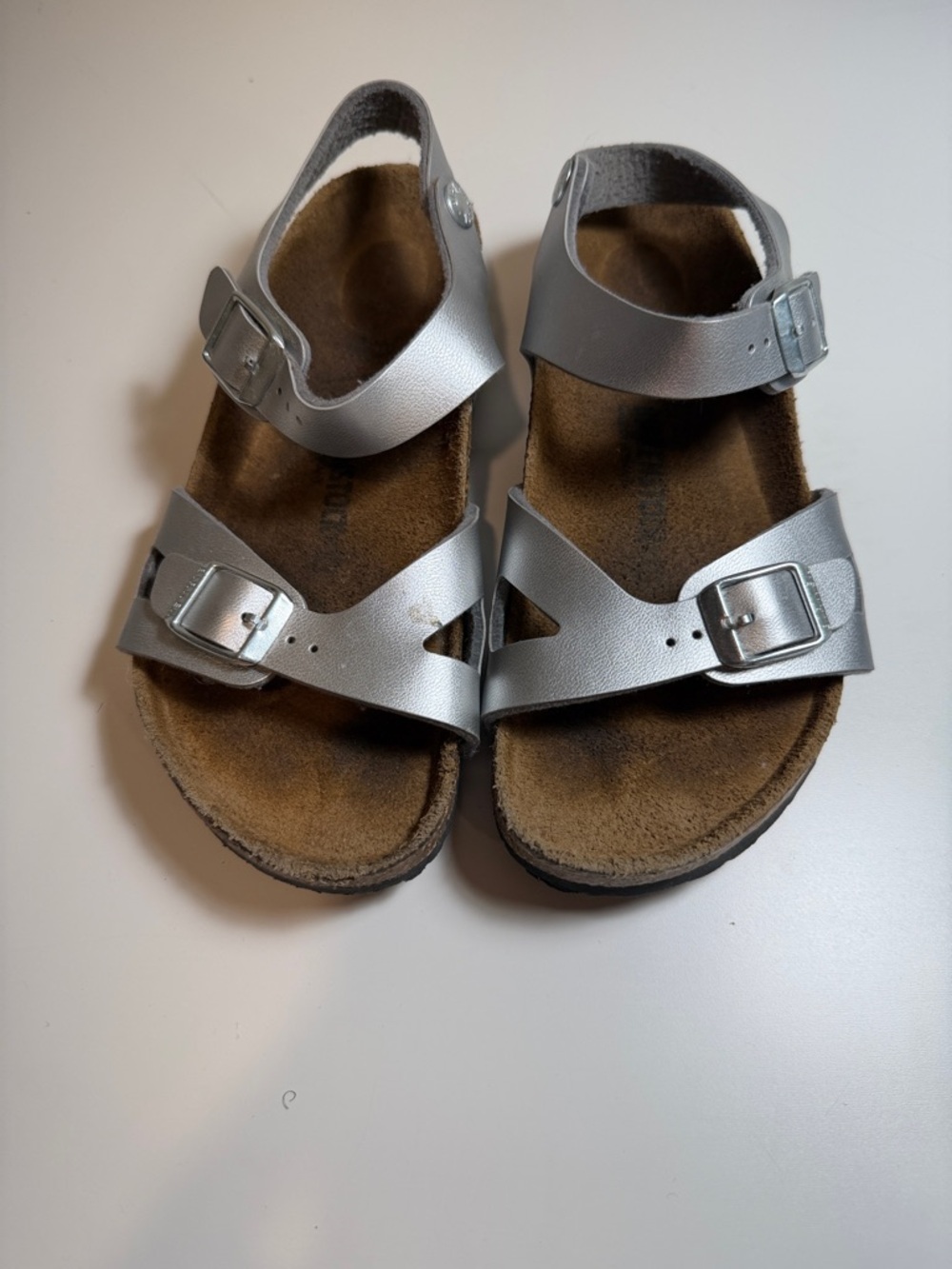 Birkenstock Kids Silver Metallic Adjustable Strap Sandals